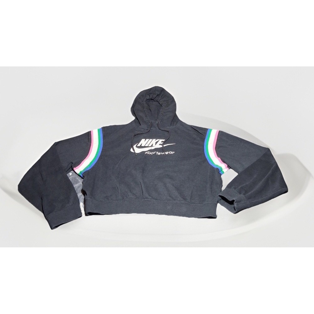 Nike Sportswear Women's Heritage Cropped Pullover Hoodien Oversize Rainbow Strip